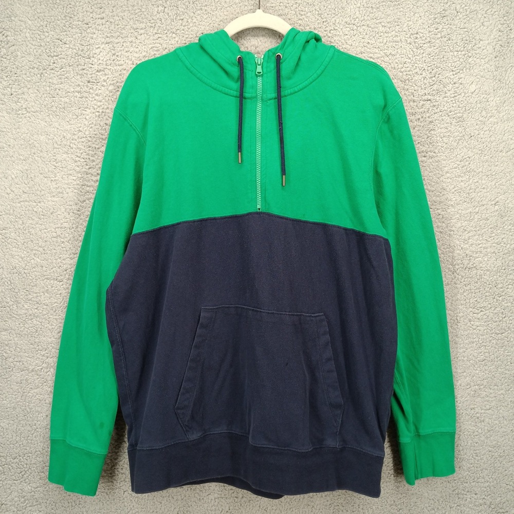 American‎ Eagle Large Hoodie Pullover Color Block Green Navy Half Zip Sweatshirt